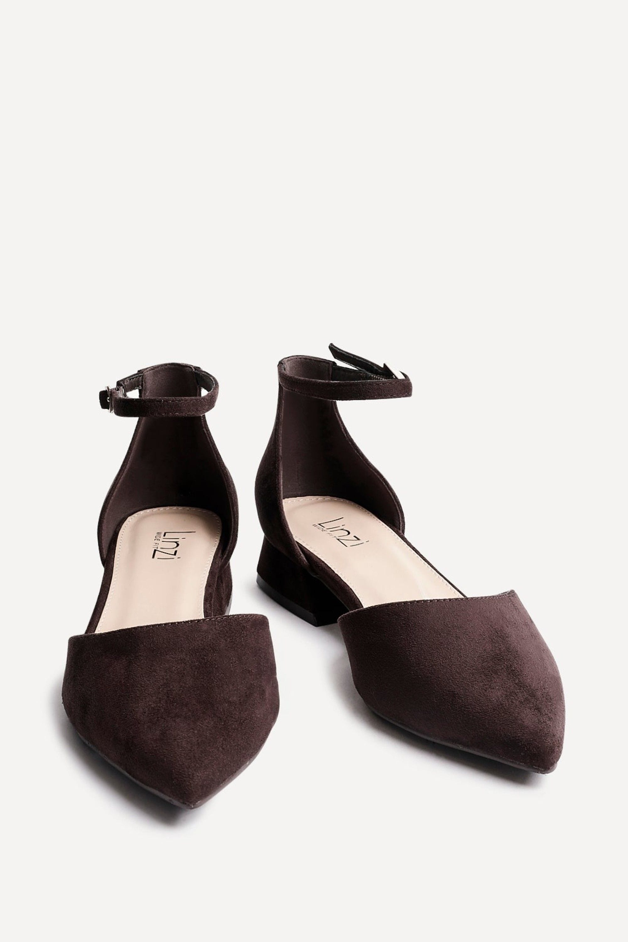 Linzi Dolly Wide Fit Brown Faux Suede Low Block Court Heel image 3