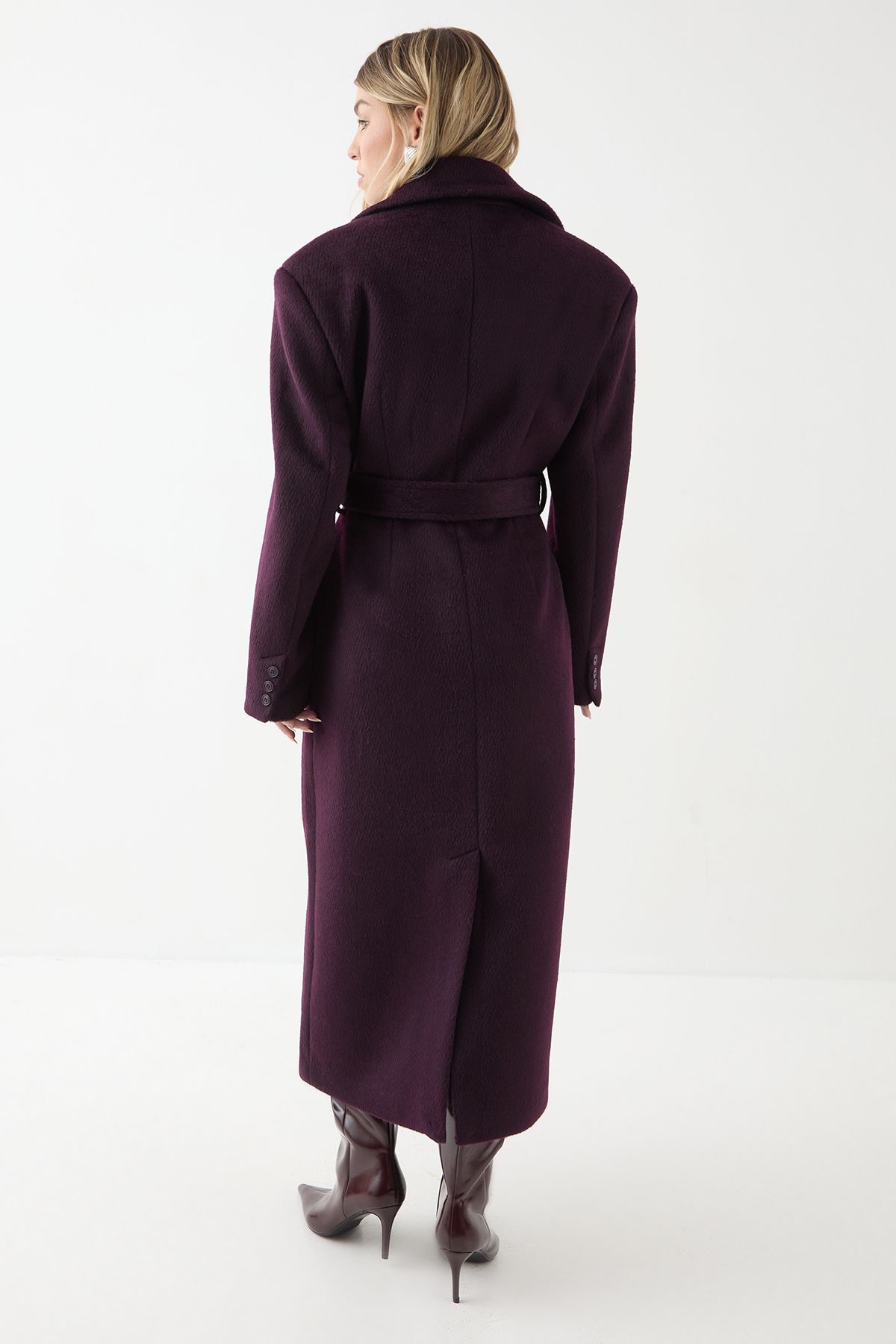 MissPap Brushed Wool Look Belted Coat Chocolate image 3