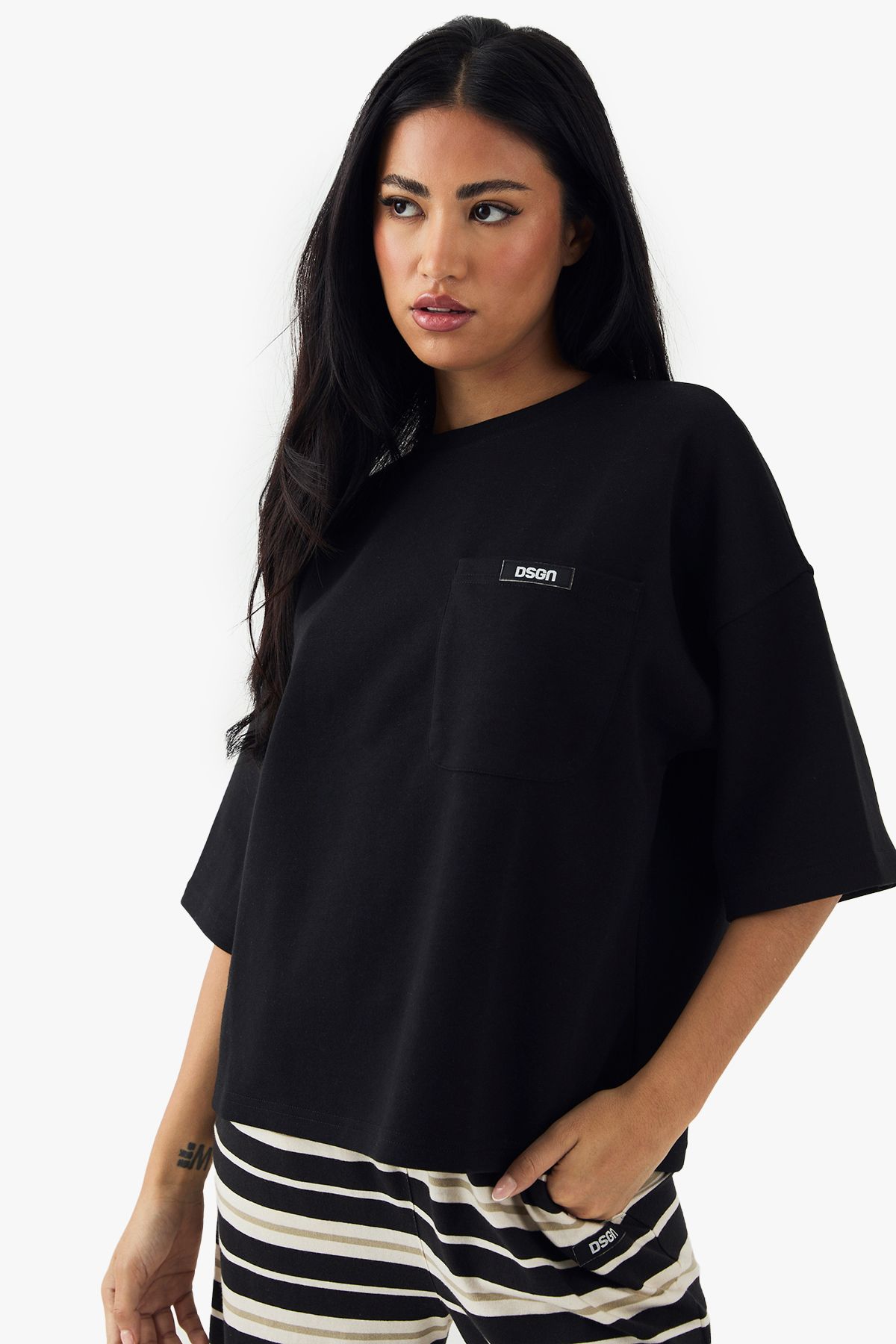 DSGN Studio DSGN Studio Pocket Detail Short Sleeve Interlock Oversized T-Shirt Black