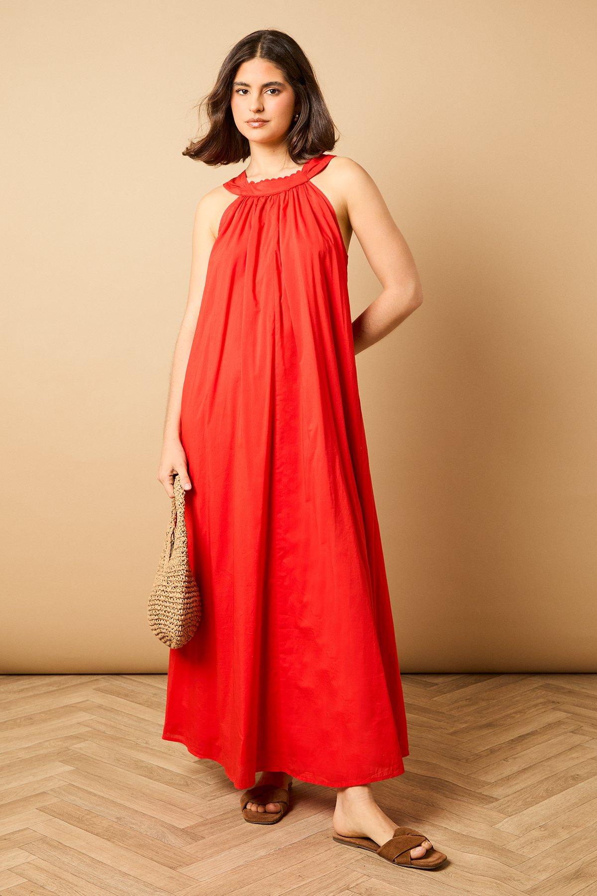 Oasis Halterneck Maxi Smock Dress Red image 1