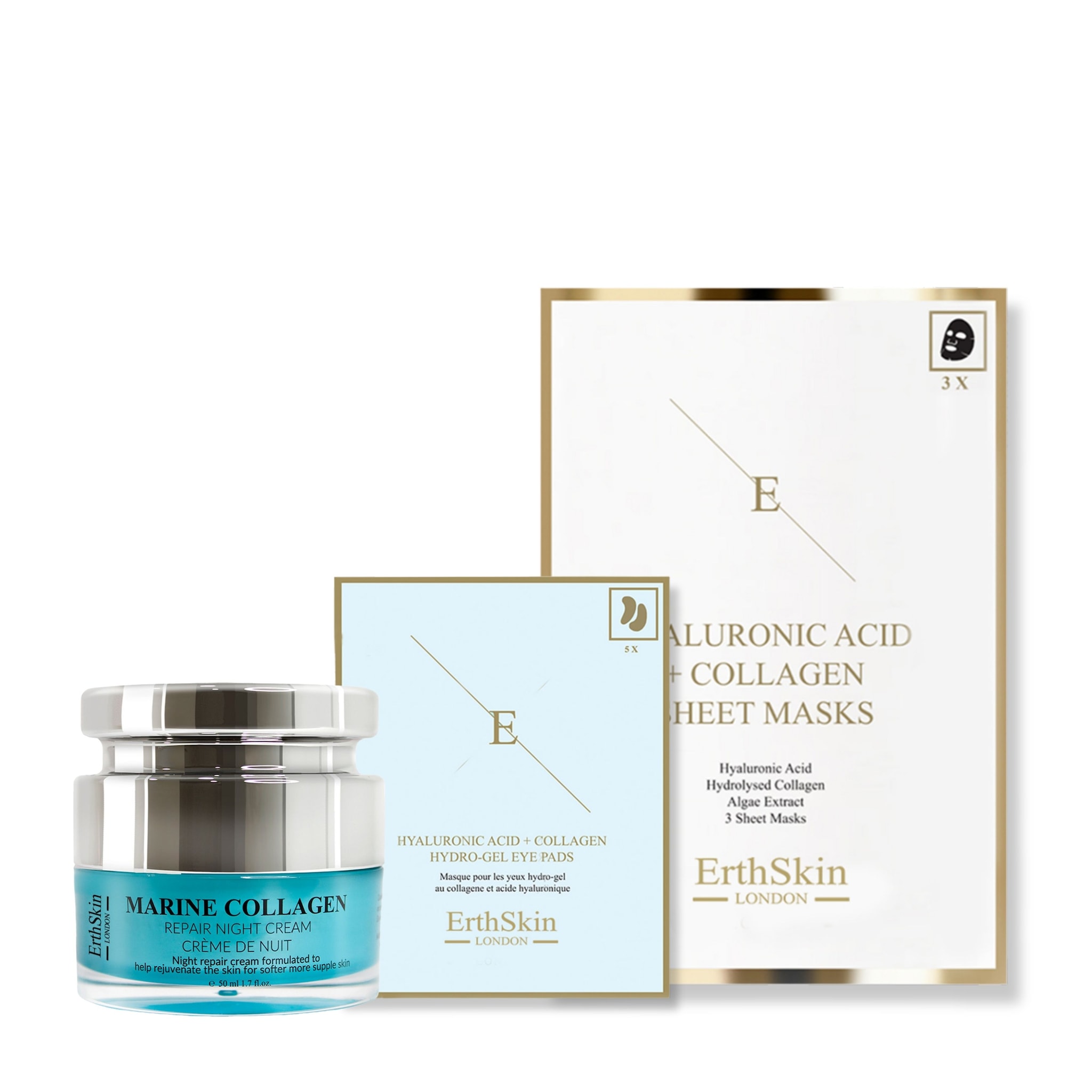 Erth Skin London Collagen Trio: Marine Night Cream 50ml , Sheet Mask & Hydrogel Pads image 1