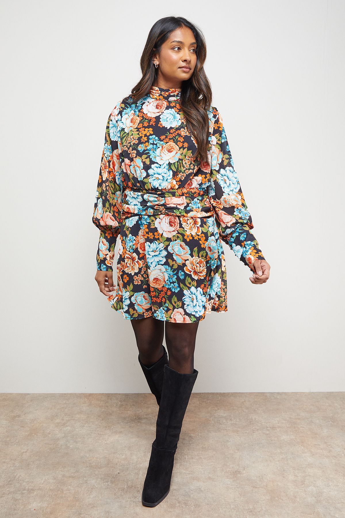 Oasis Volume Shoulder Western Mini Dress Floral