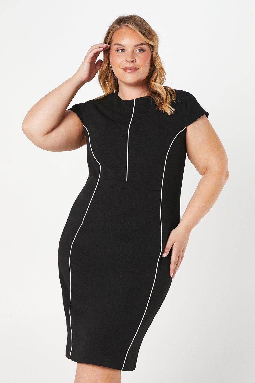 Coast Plus Ponte Pencil Dress With Satin Piping Black