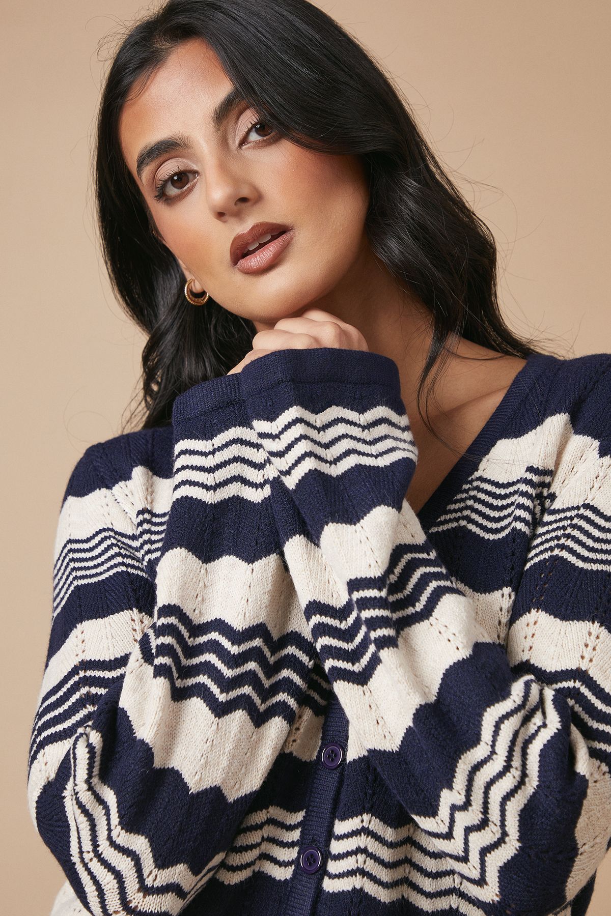 Oasis V Neck Wide Sleeve Cardigan Navy image 3