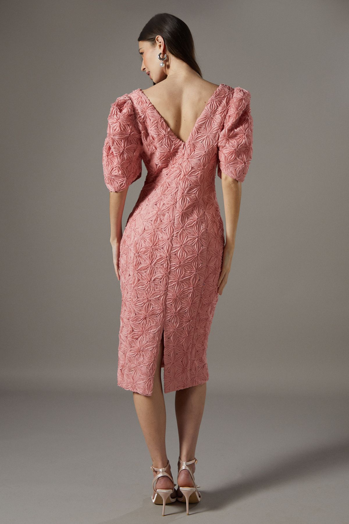 Coast Floral Pleated Sleeve Pencil Dress Blush image 3