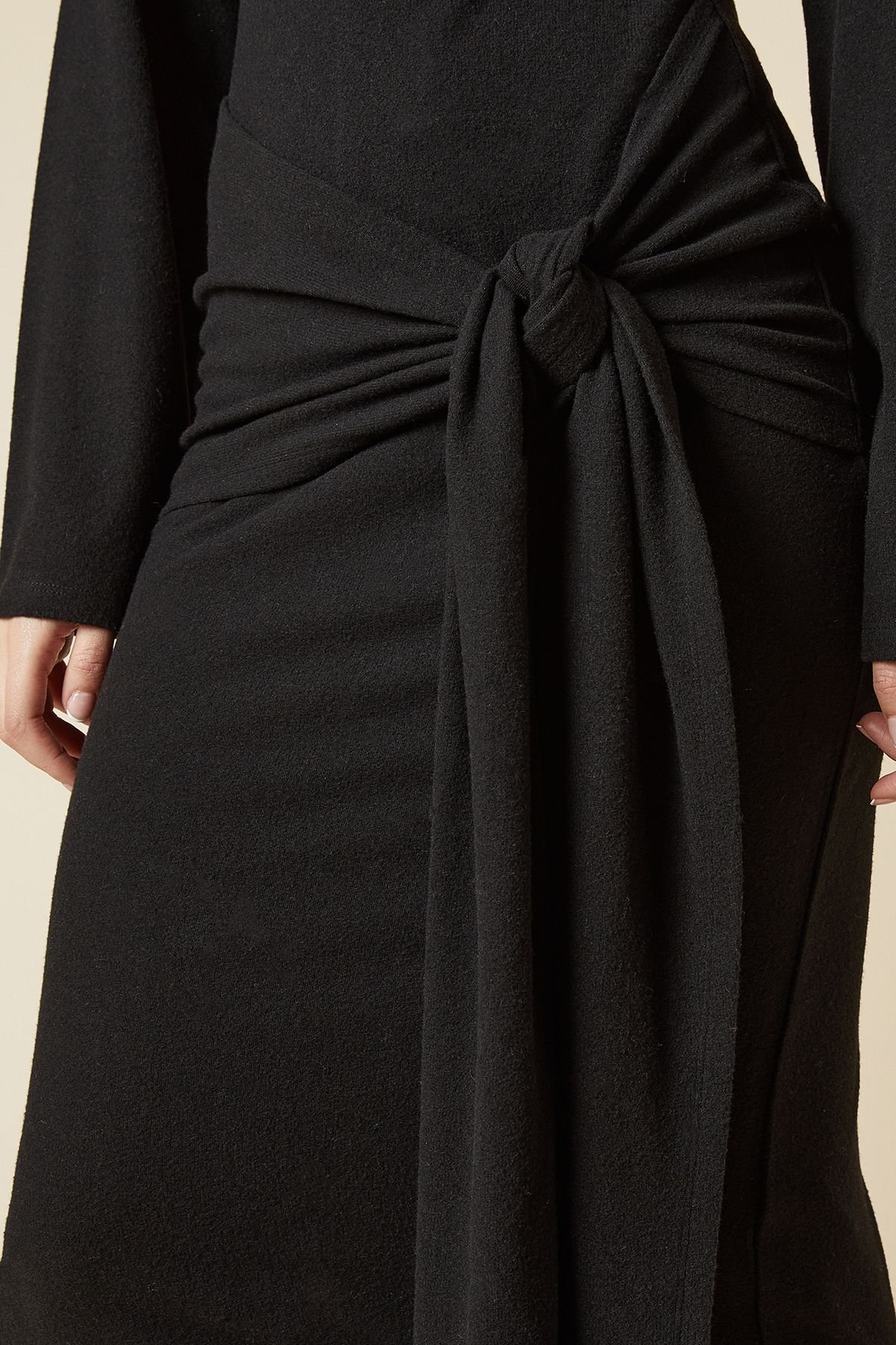 Dorothy Perkins Brushed Tie Front Midi Dress Black image 2