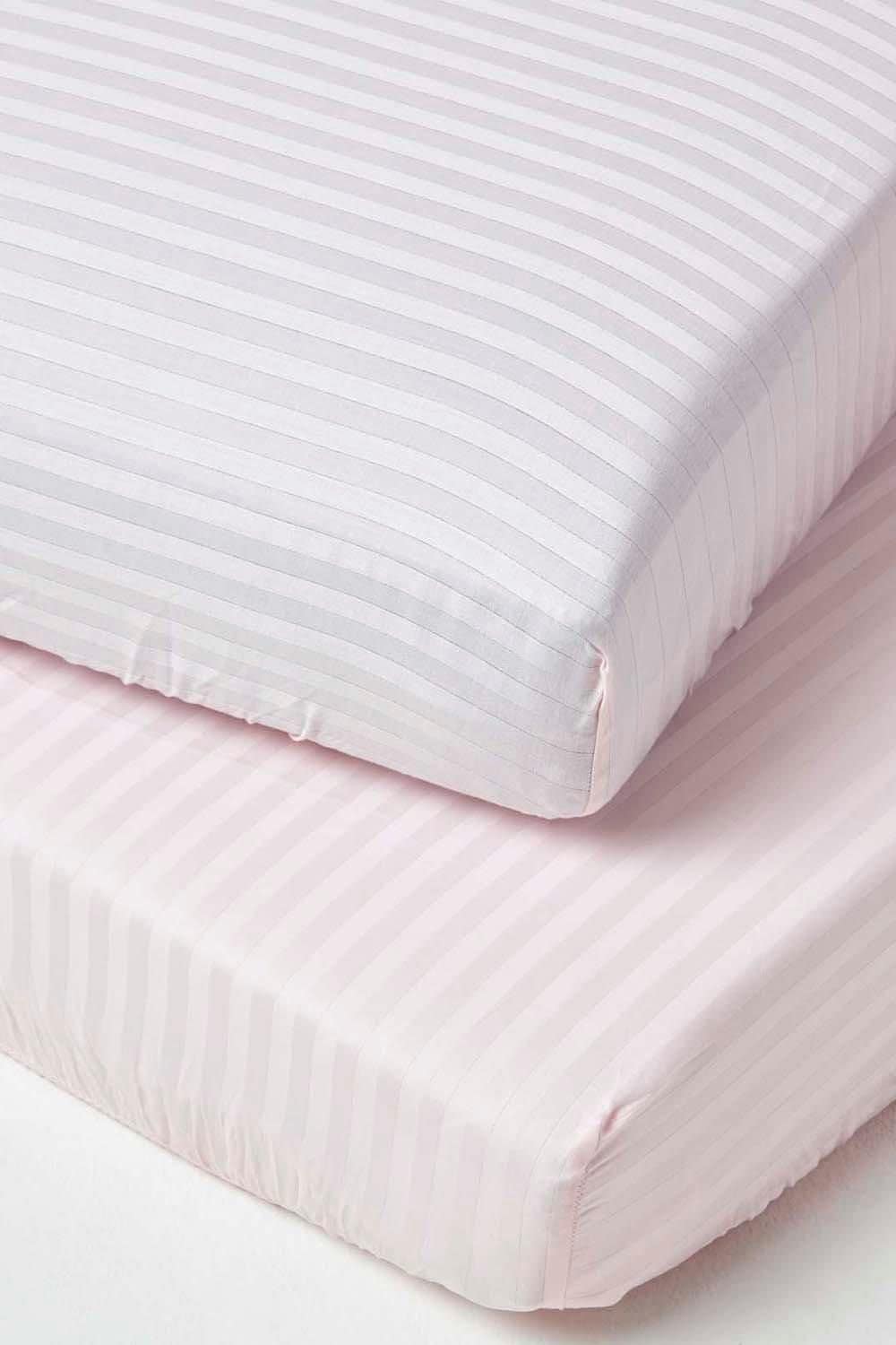 Homescapes Cotton Stripe Fitted Cot Sheets 330 Thread Count, 2 Pack