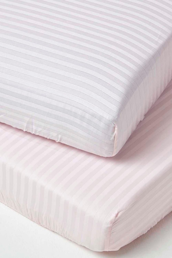 Homescapes Cotton Stripe Fitted Cot Sheets 330 Thread Count, 2 Pack