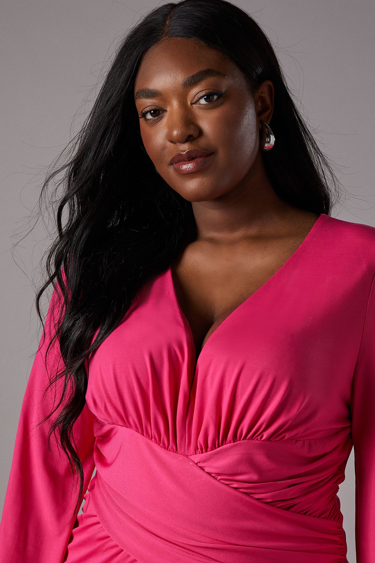 Coast Plus Jersey Tie Wrap Front Long Sleeve Dress Pink image 3