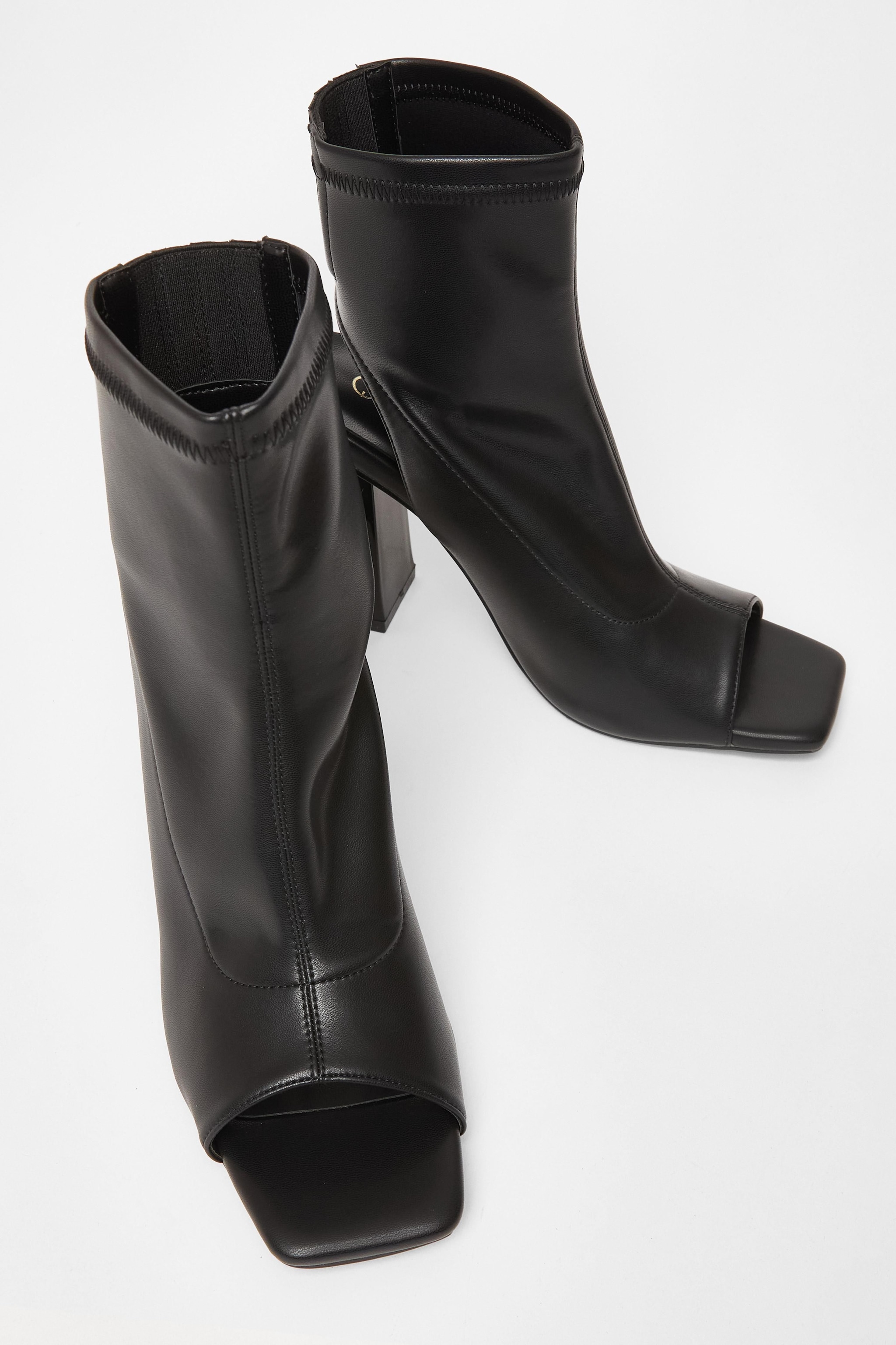 Quiz Black Faux Leather Peep Toe Boots image 2