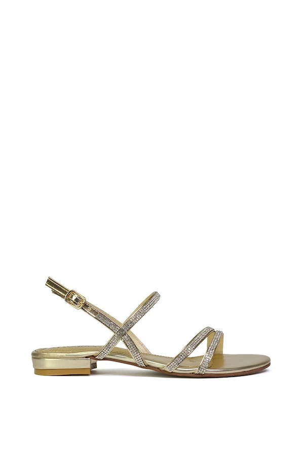 XY London 'Orla' Strappy Summer Flat Diamante Sandals Flats
