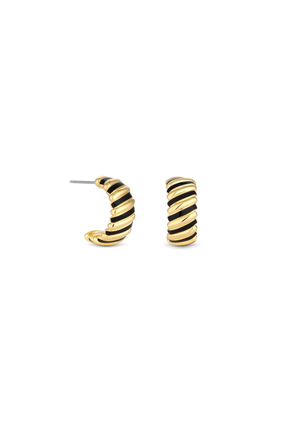Inicio Gold Plated Polished And Jet Enamel Hoop Earrings - Gift Pouch image 1