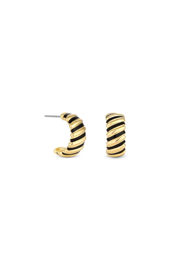 Inicio Gold Plated Polished And Jet Enamel Hoop Earrings - Gift Pouch