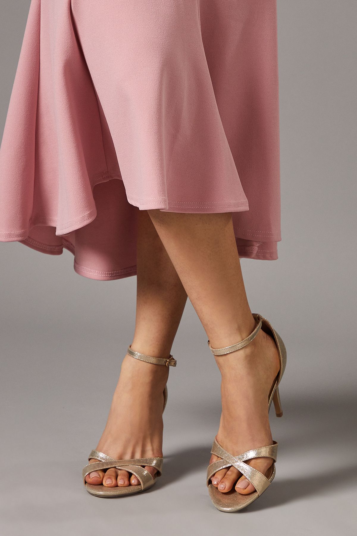 Coast Cadenza Metallic Textile Cross Strap High Stiletto Heel Sandals Gold image 1