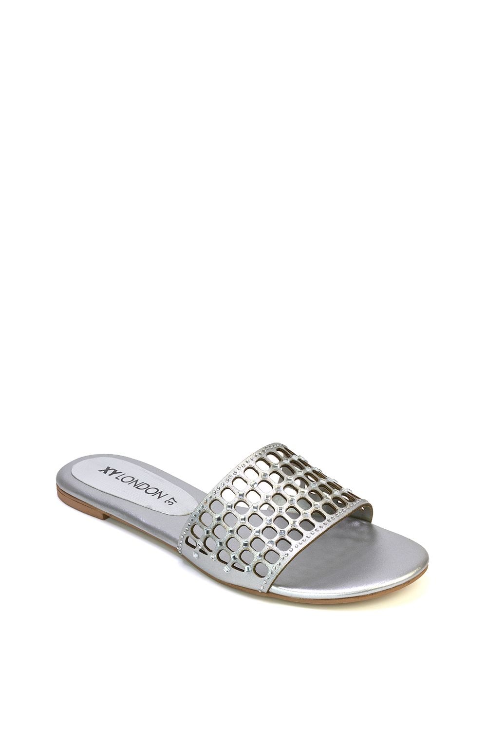 XY London 'Abbie' Mesh Strappy Diamante Slip On Flat Sandals Sliders image 5