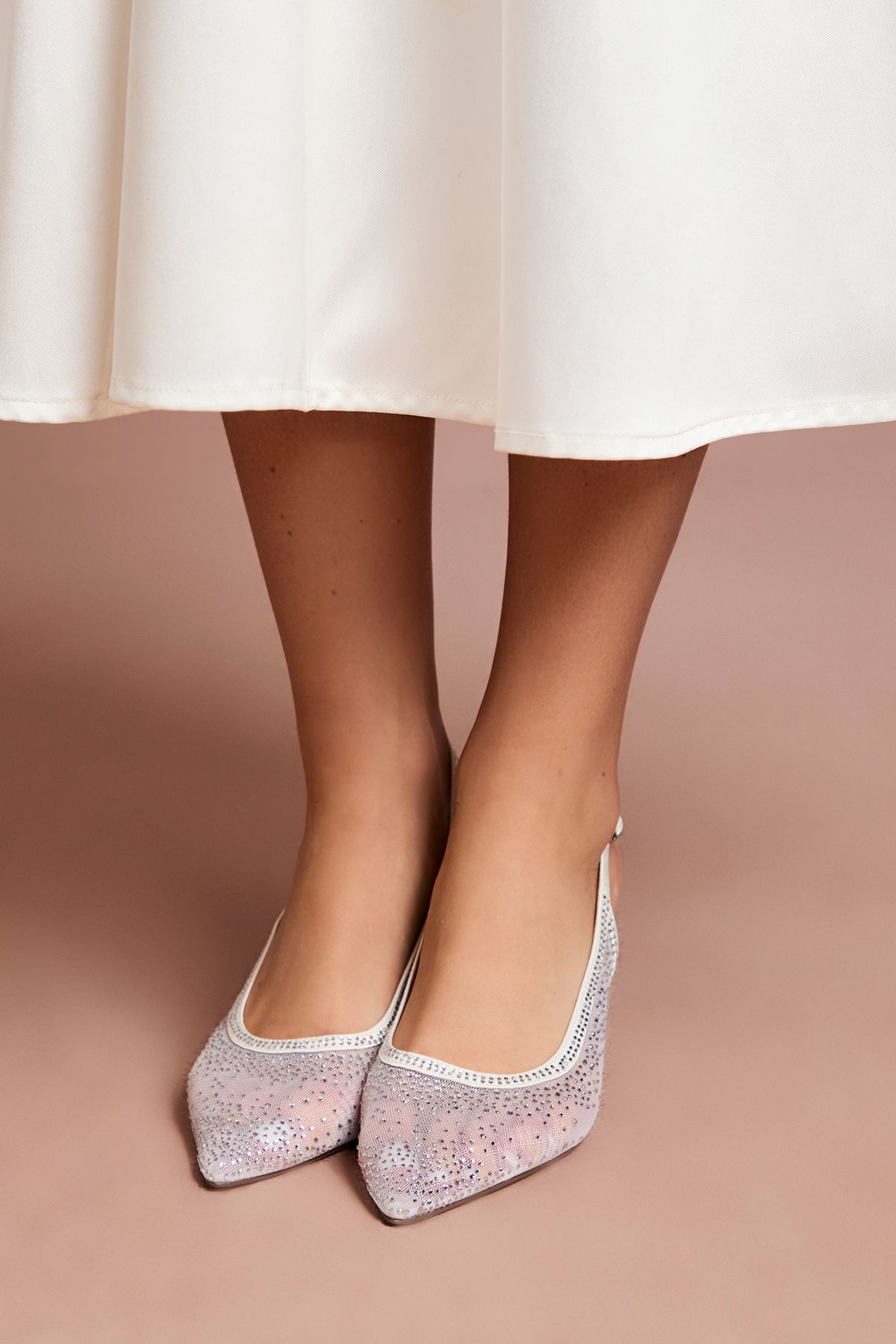 Coast Bridal Sara Mesh Diamante Kitten Heel Slingback Court Shoes White image 4