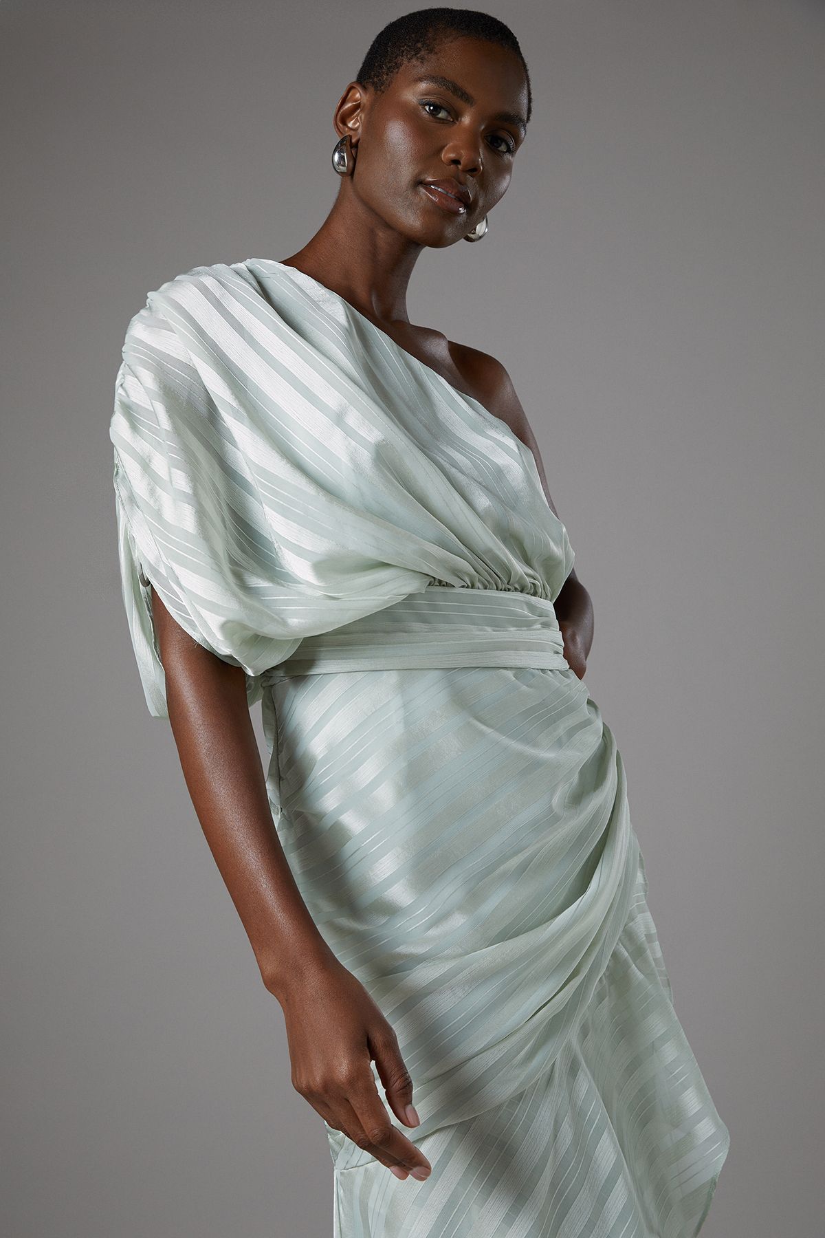 Coast Jacquard Tiered One Shoulder Midi Dress Sage image 2