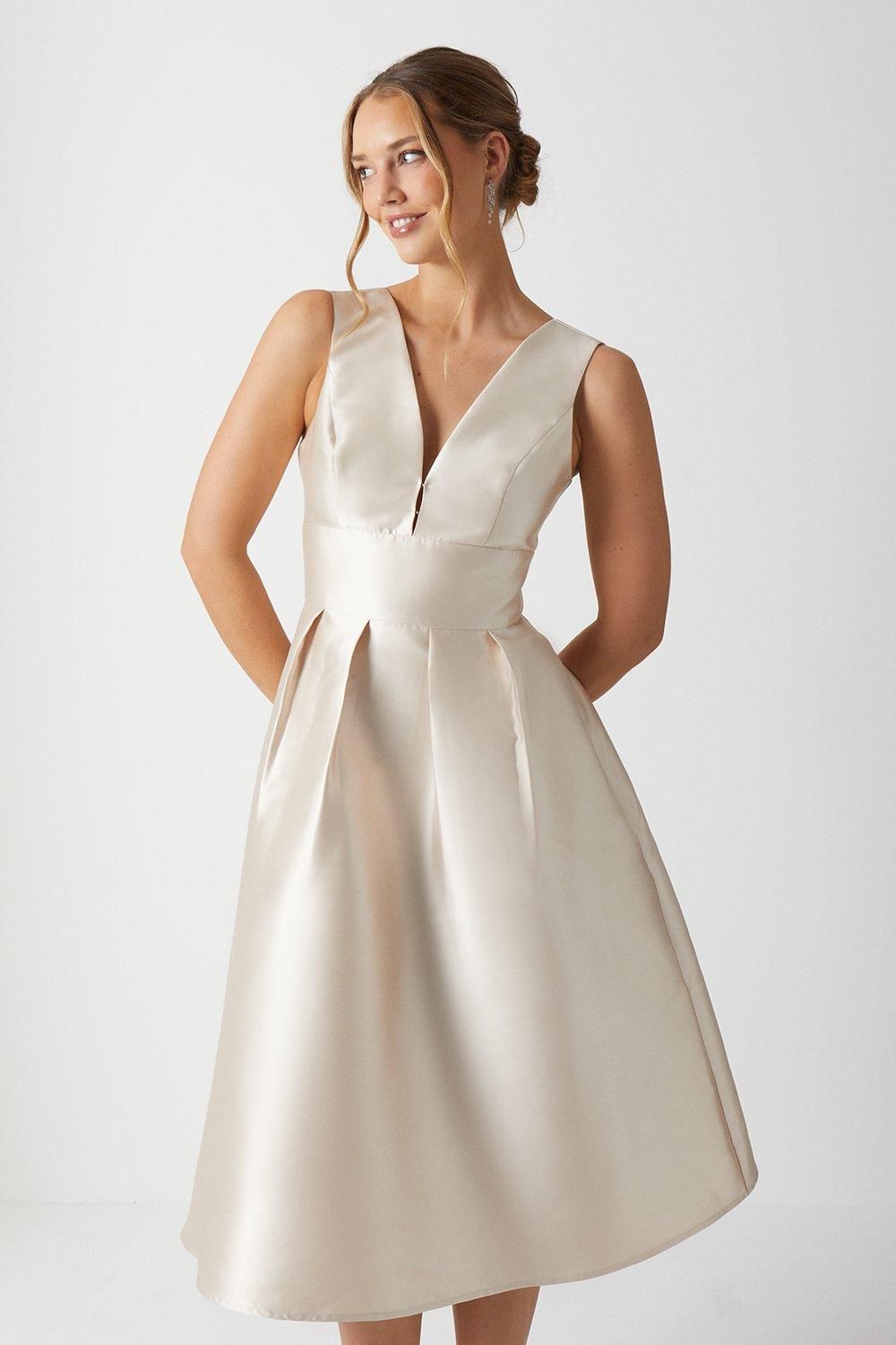 Coast Plunge Neck Structured Twill Midi Bridesmaid Dress Champagne image 2