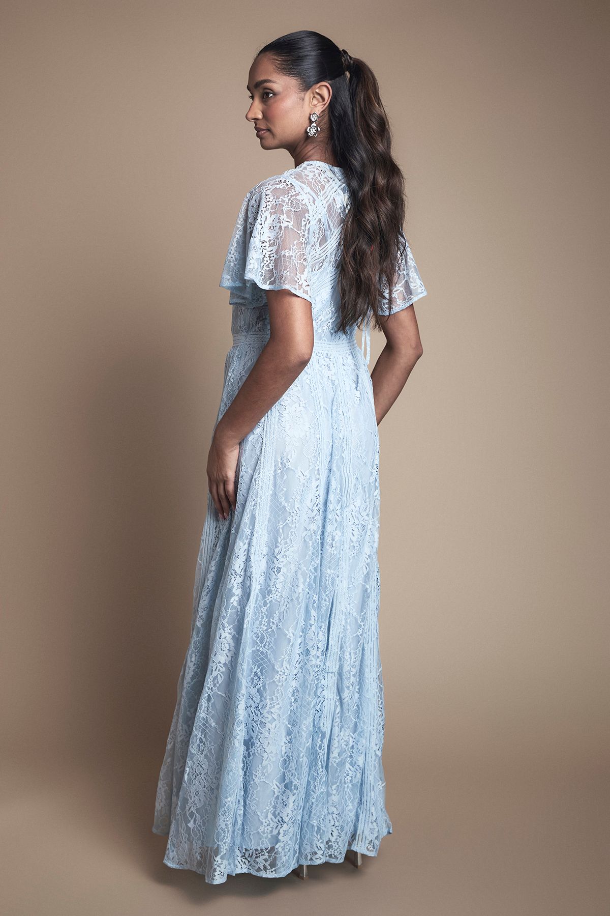 Oasis Angel Sleeve Lace Bridesmaid Dress Light Blue image 3