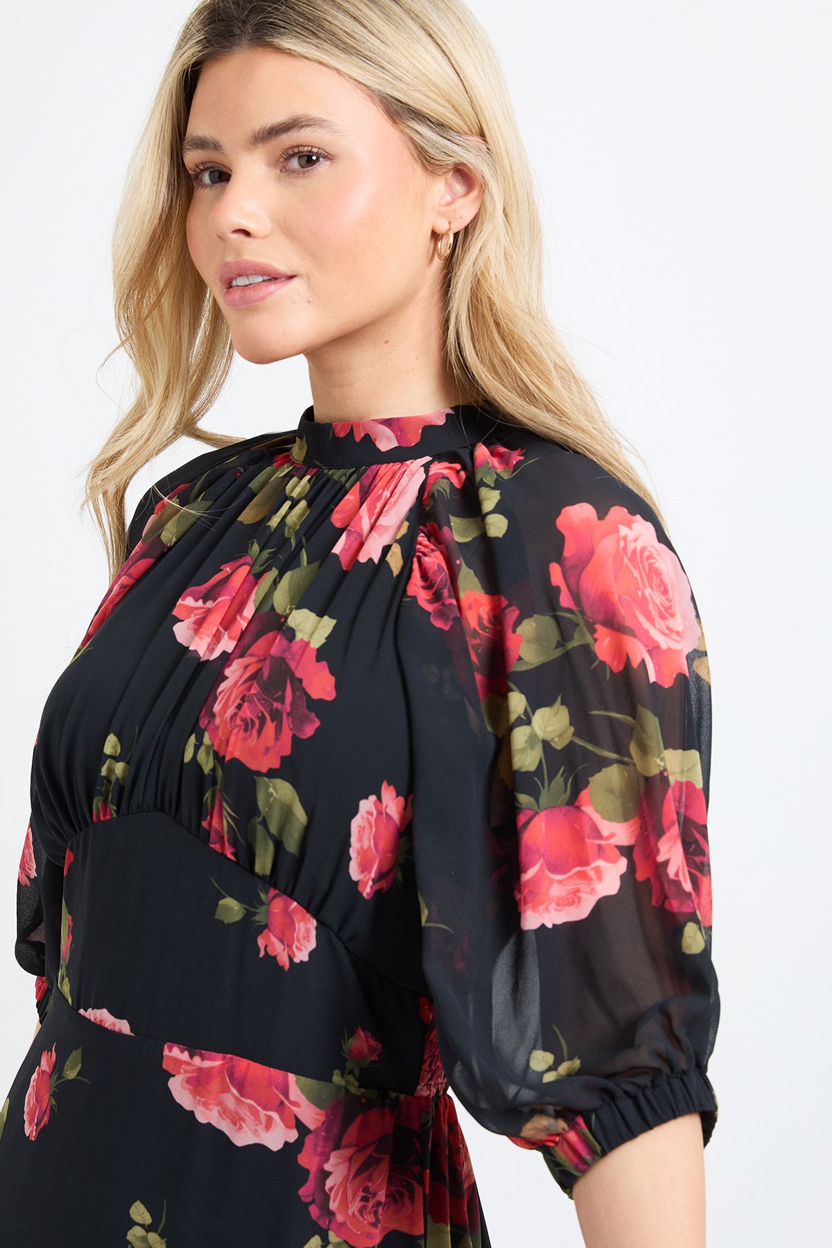 Dorothy Perkins DP Luxe Printed Floral Chiffon Empire Waist Tiered Frill Maxi Dress Black image 2