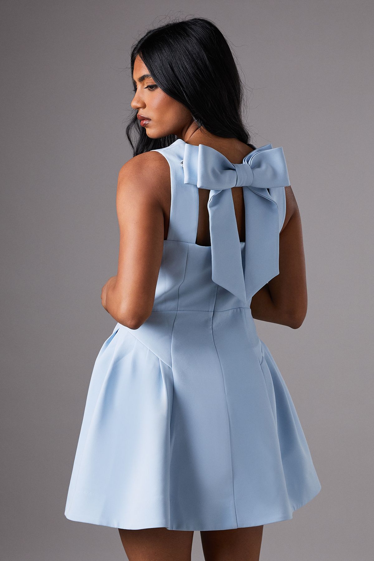 Coast Petite Bow Back Mini Dress Pale Blue image 3