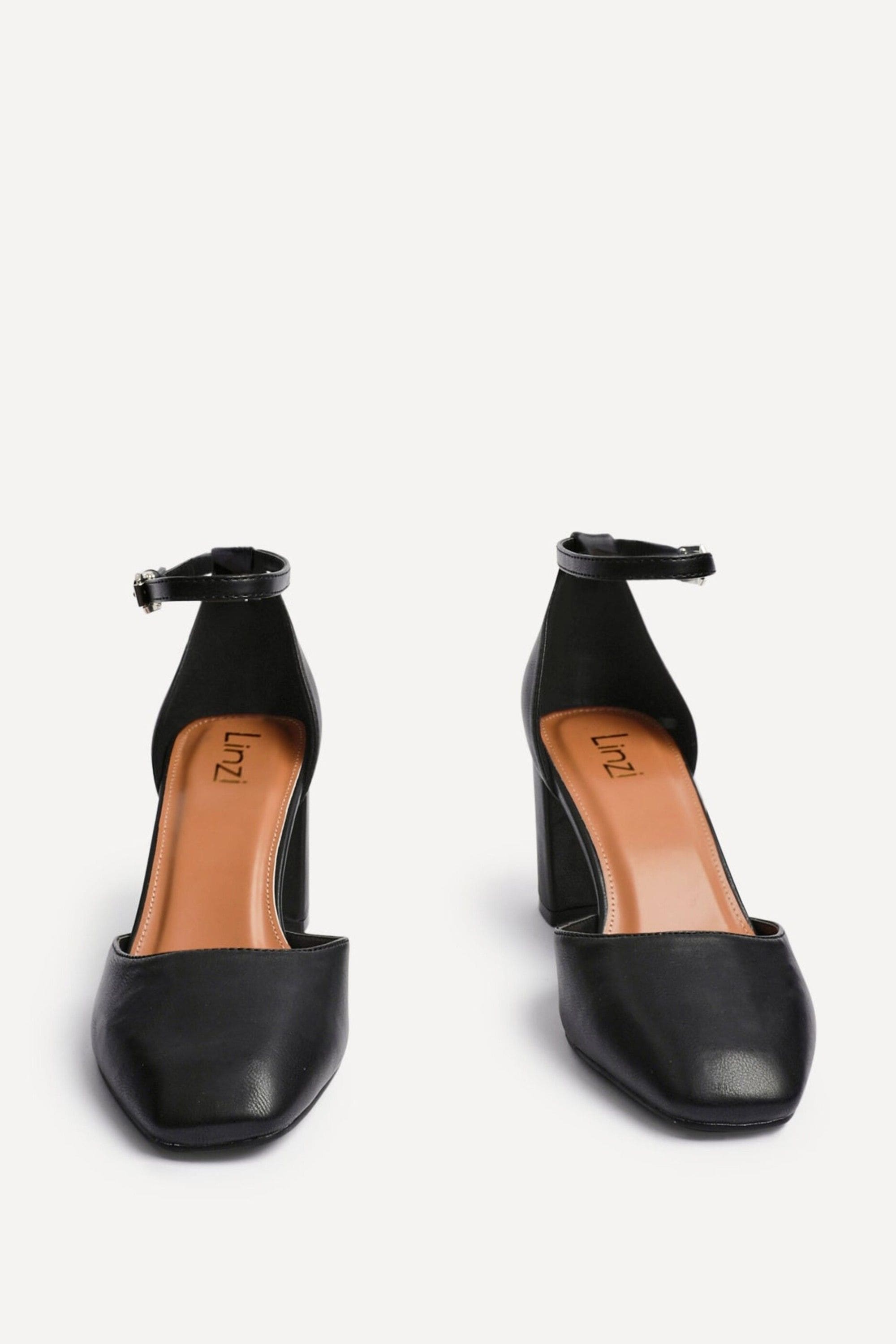 Linzi Sydney Black Faux Leather Square Toe Court Heel image 3