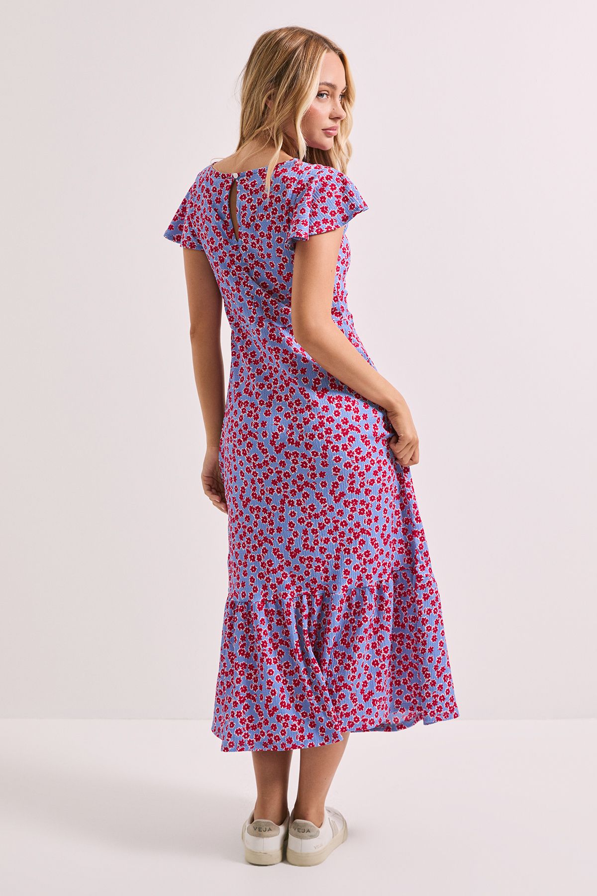 Dorothy Perkins Blue Floral Ruched Front Keyhole Midaxi Dress Blue image 3