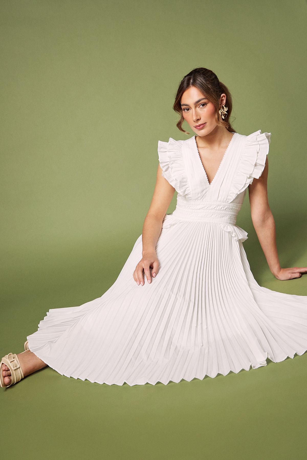 Coast Cotton Pleated Skirt Frill Dress White image 2