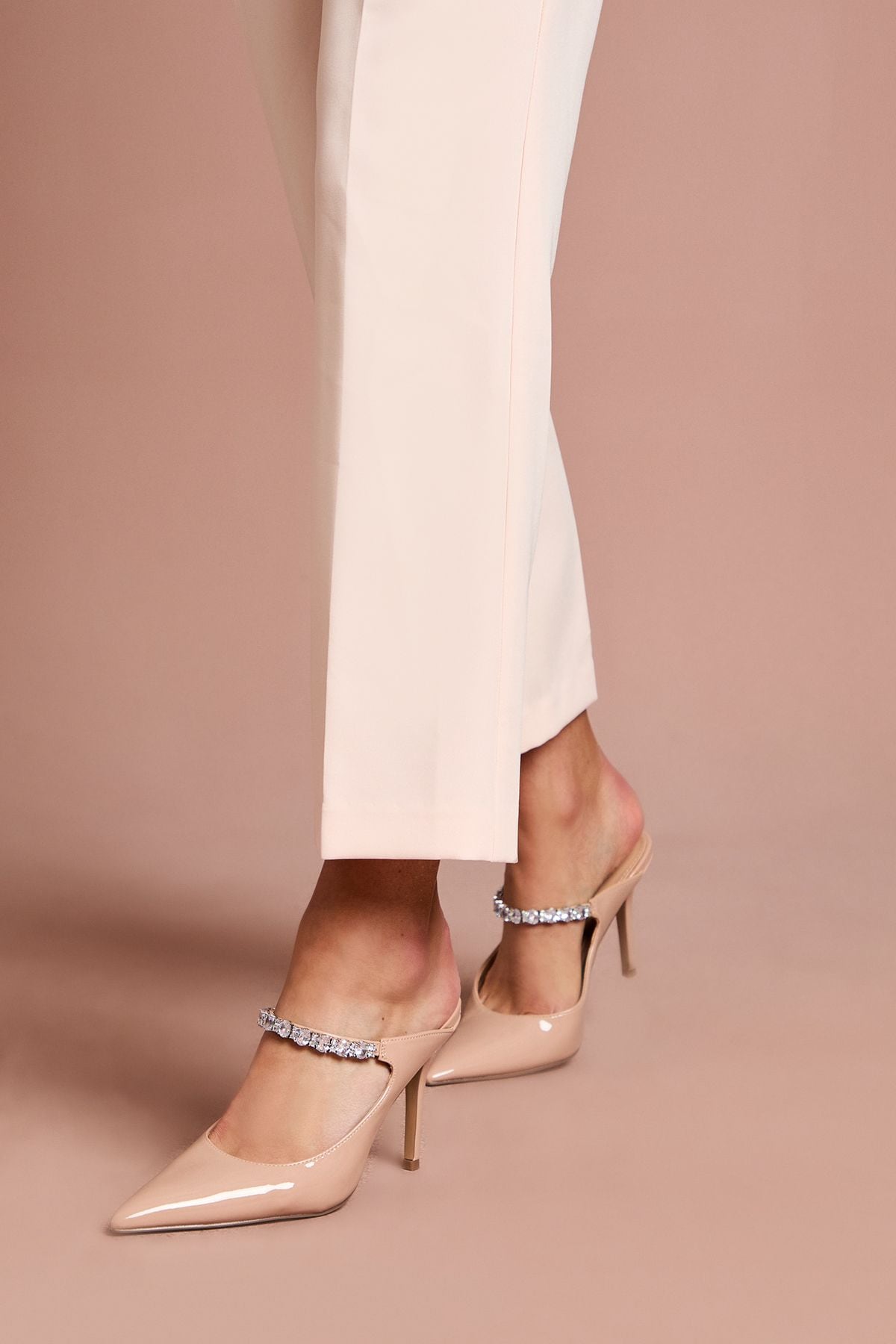 Coast Patricia Faux Patent Leather Diamante Maryjane Stiletto Open Back Court Nude image 2