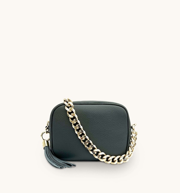 Apatchy London Leather Crossbody Bag With Gold Chain Shoulder Strap