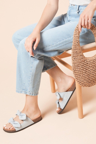 Dorothy Perkins Bryony Faux Suede Double Bow Footbed Sandals Blue