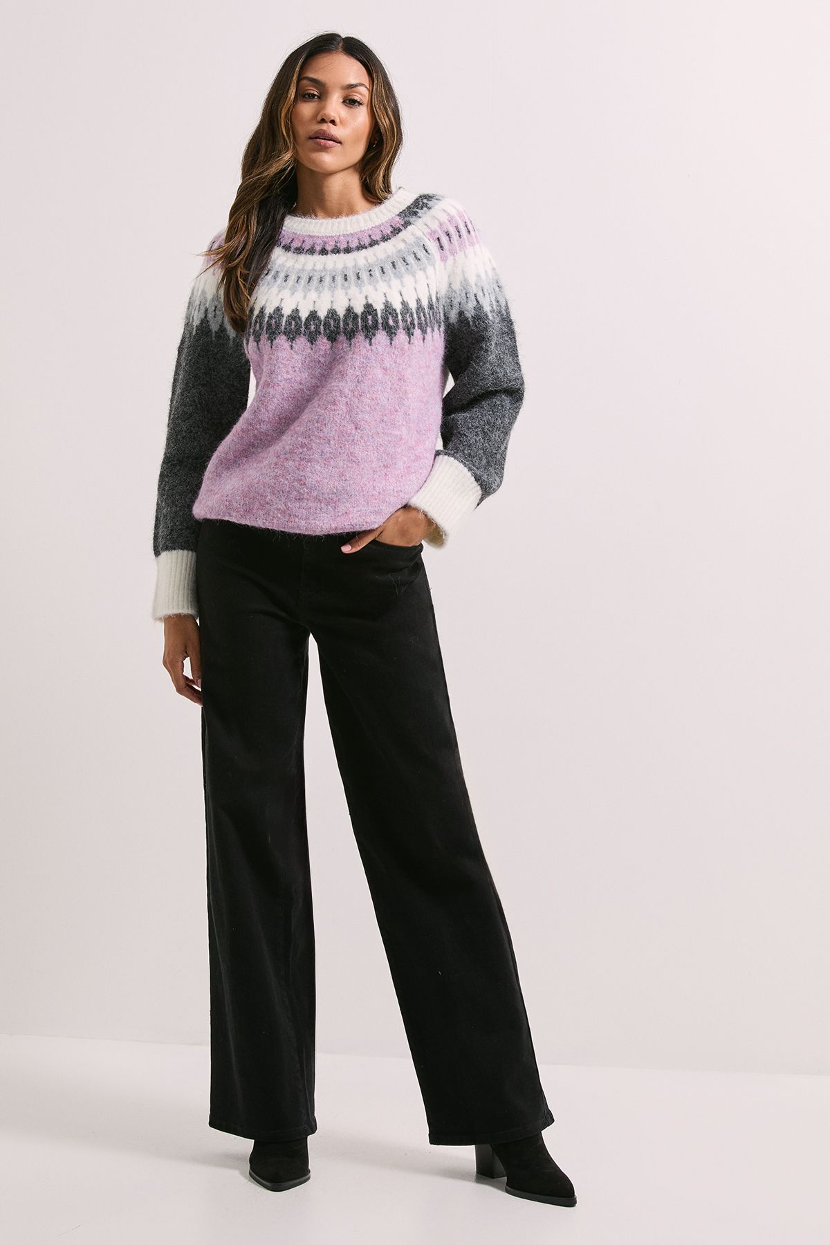 Dorothy Perkins Fairisle Yoke Crew Neck Jumper Mauve image 2