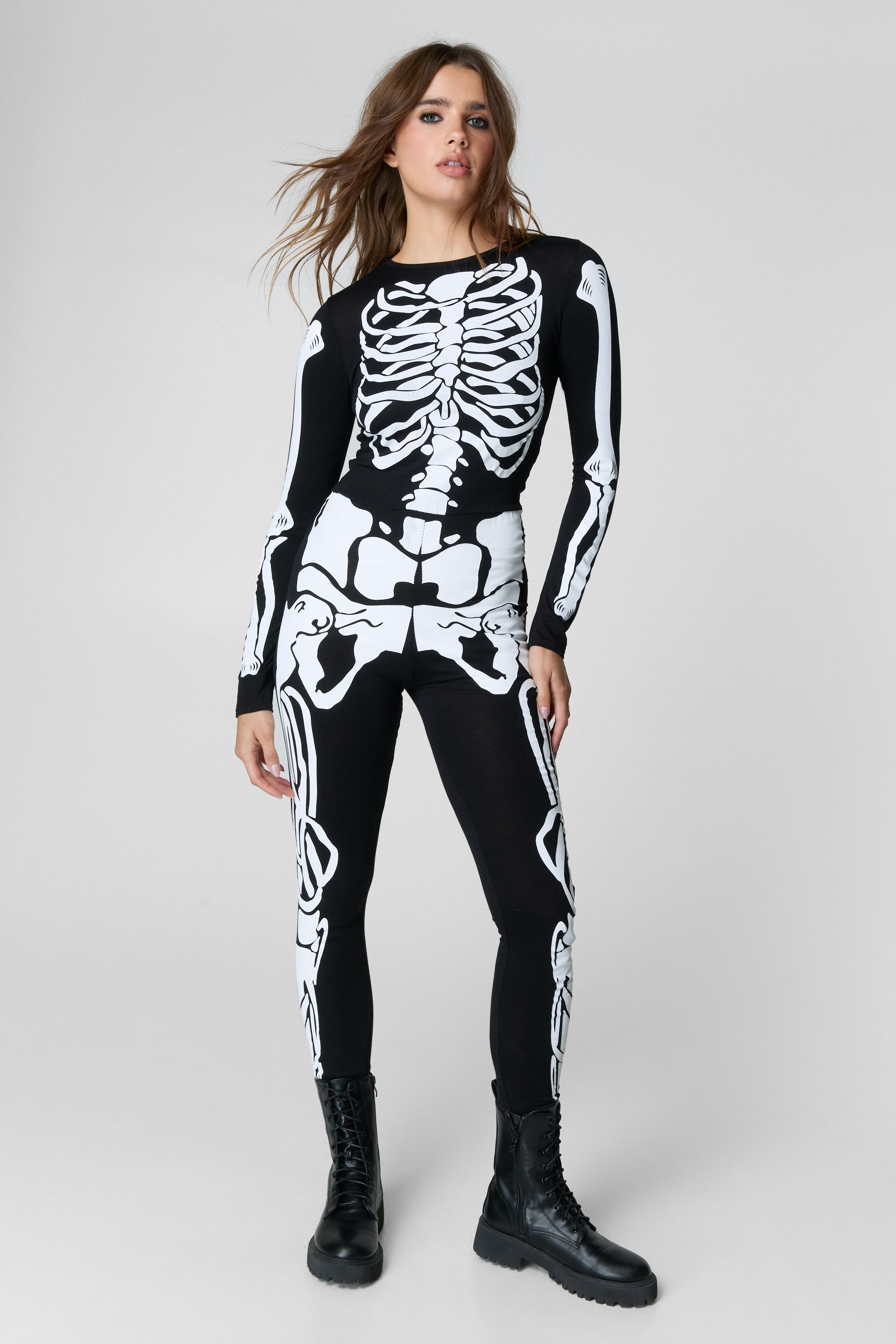 NastyGal Printed Skeleton Unitard Black image 2