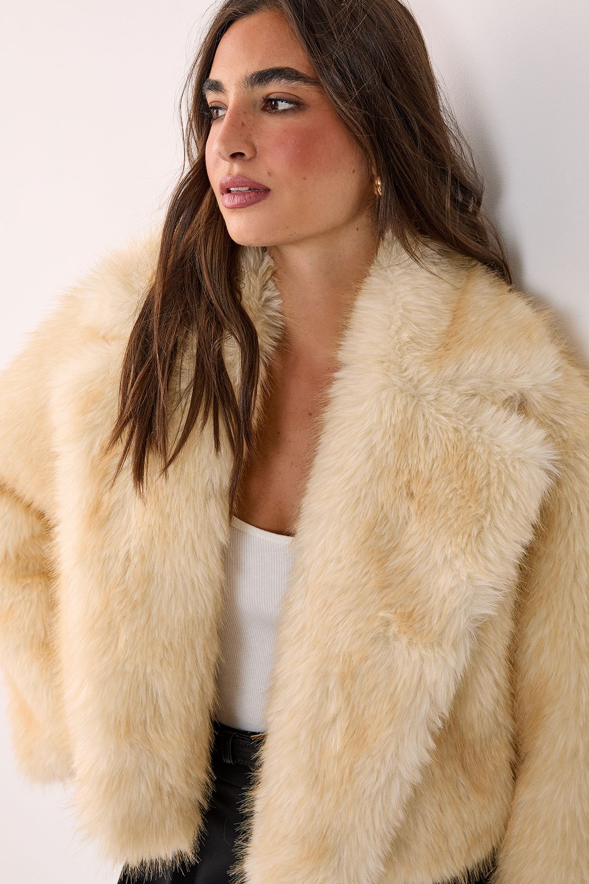 NastyGal Tipped Faux Fur Crop Jacket Lemon image 4
