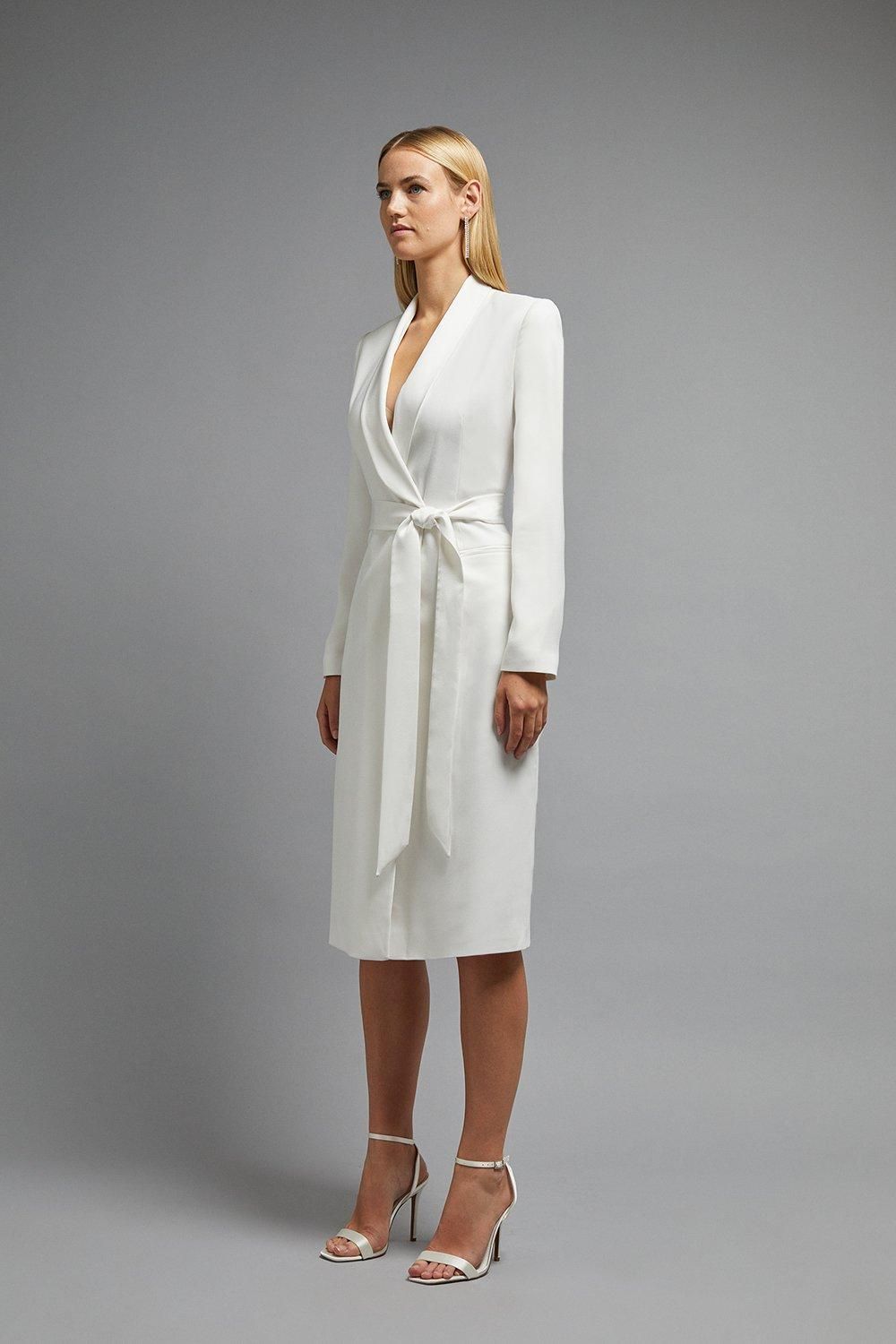 Coast Premium Midi Tie Waist Tuxedo Dress Ivory image 7