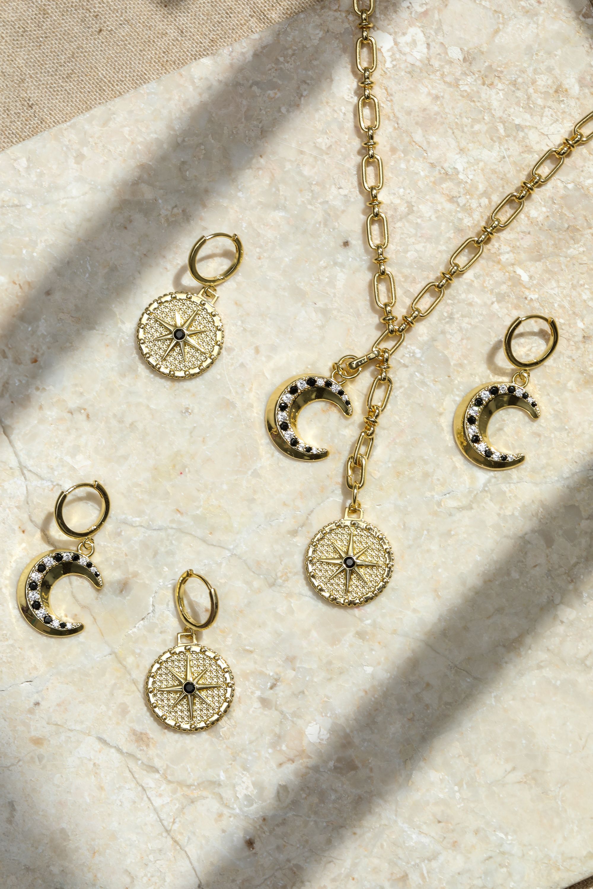 Inicio 14K Gold Plated Celestial Moon Charm Hoop Earrings - Gift Pouch image 3