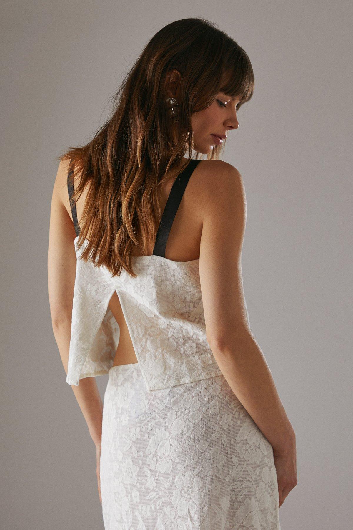 Warehouse Tablecloth Crochet Strappy Crop Top Ivory image 3