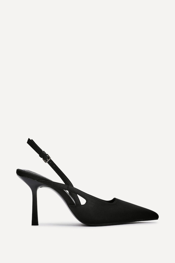 Linzi Rhea Black Scuba Sling Back Court Heels