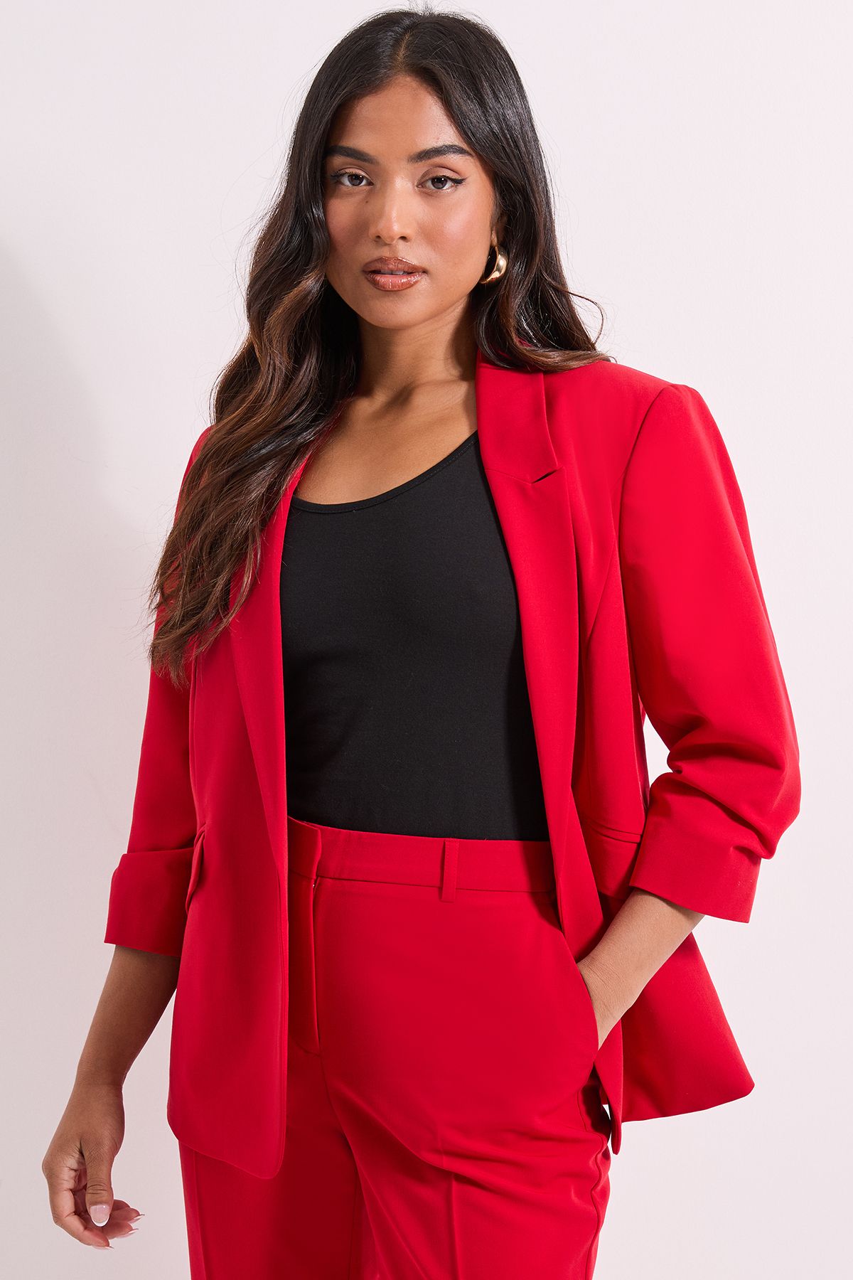 Dorothy Perkins Petite Ruched Sleeve Blazer Red image 1