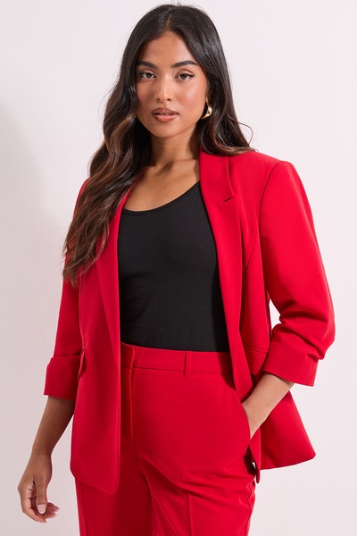 Dorothy Perkins Petite Ruched Sleeve Blazer Red