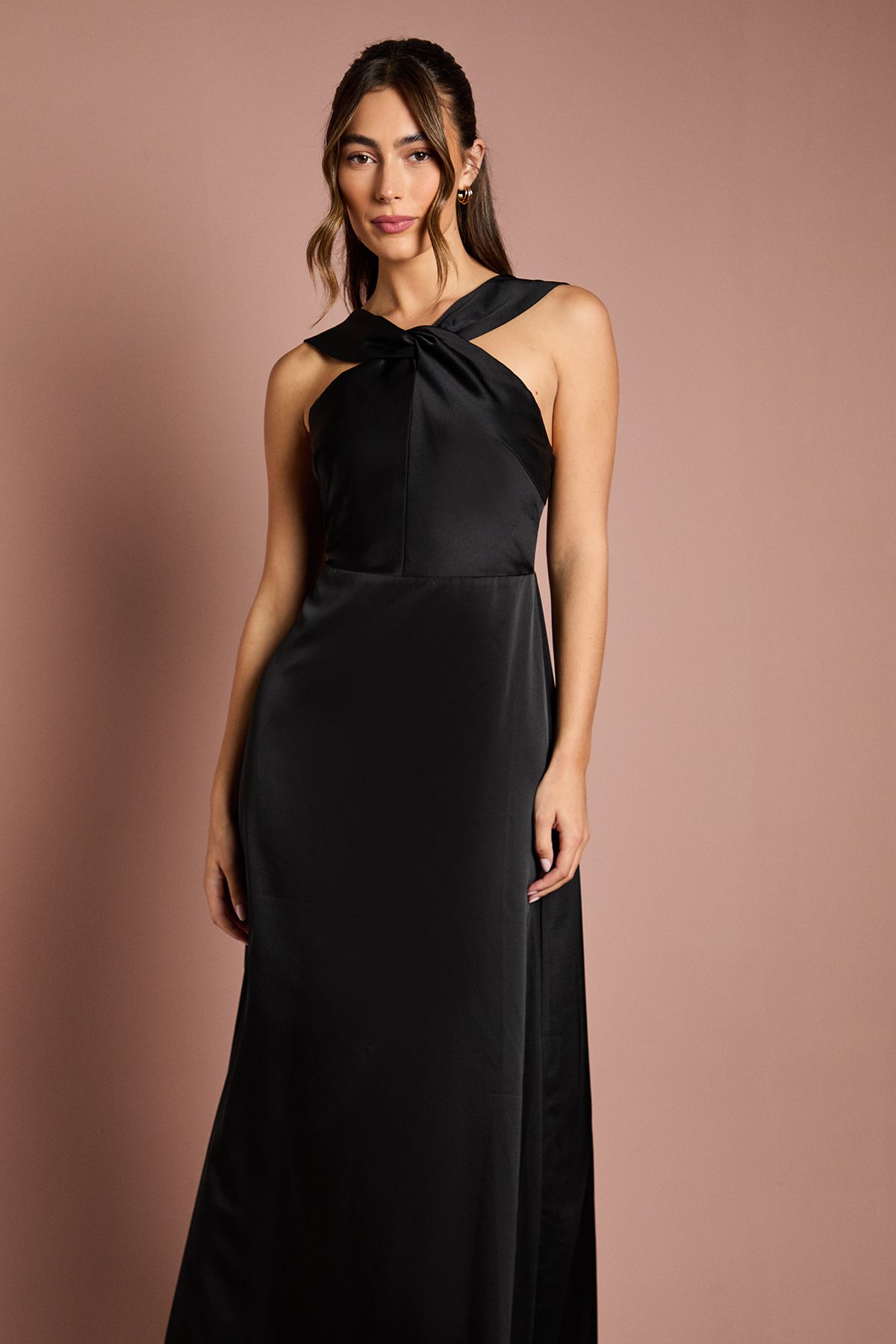 Coast Twisted Halterneck Satin Maxi Bridesmaid Dress Black image 4