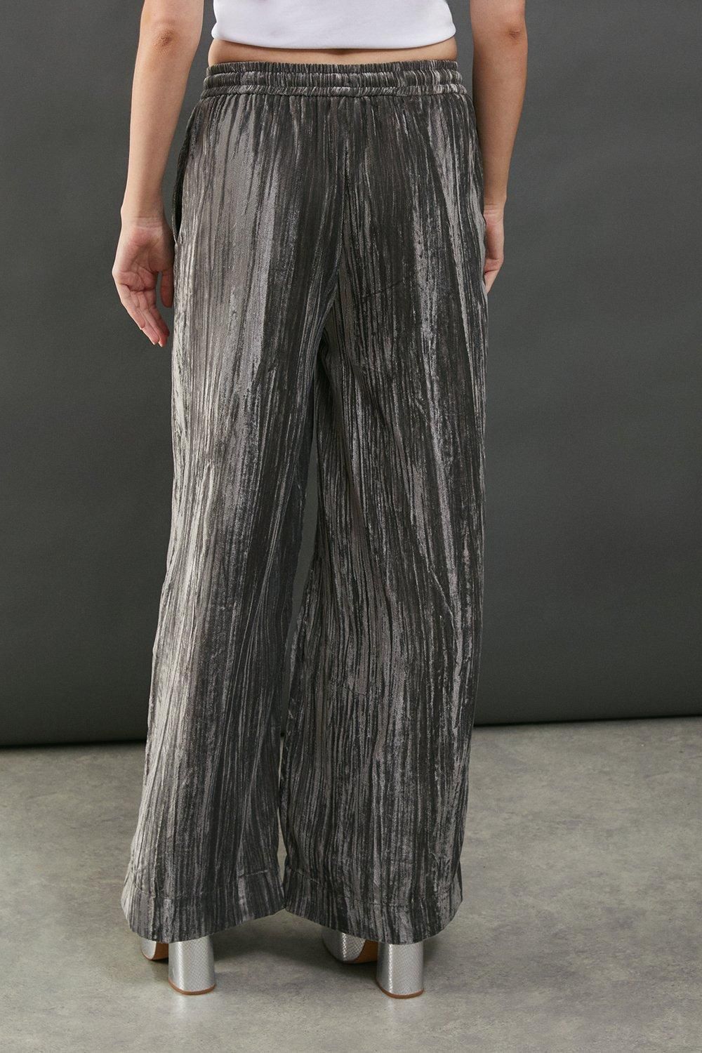 Warehouse Premium Crushed Velvet Drawstring Trouser Grey image 3
