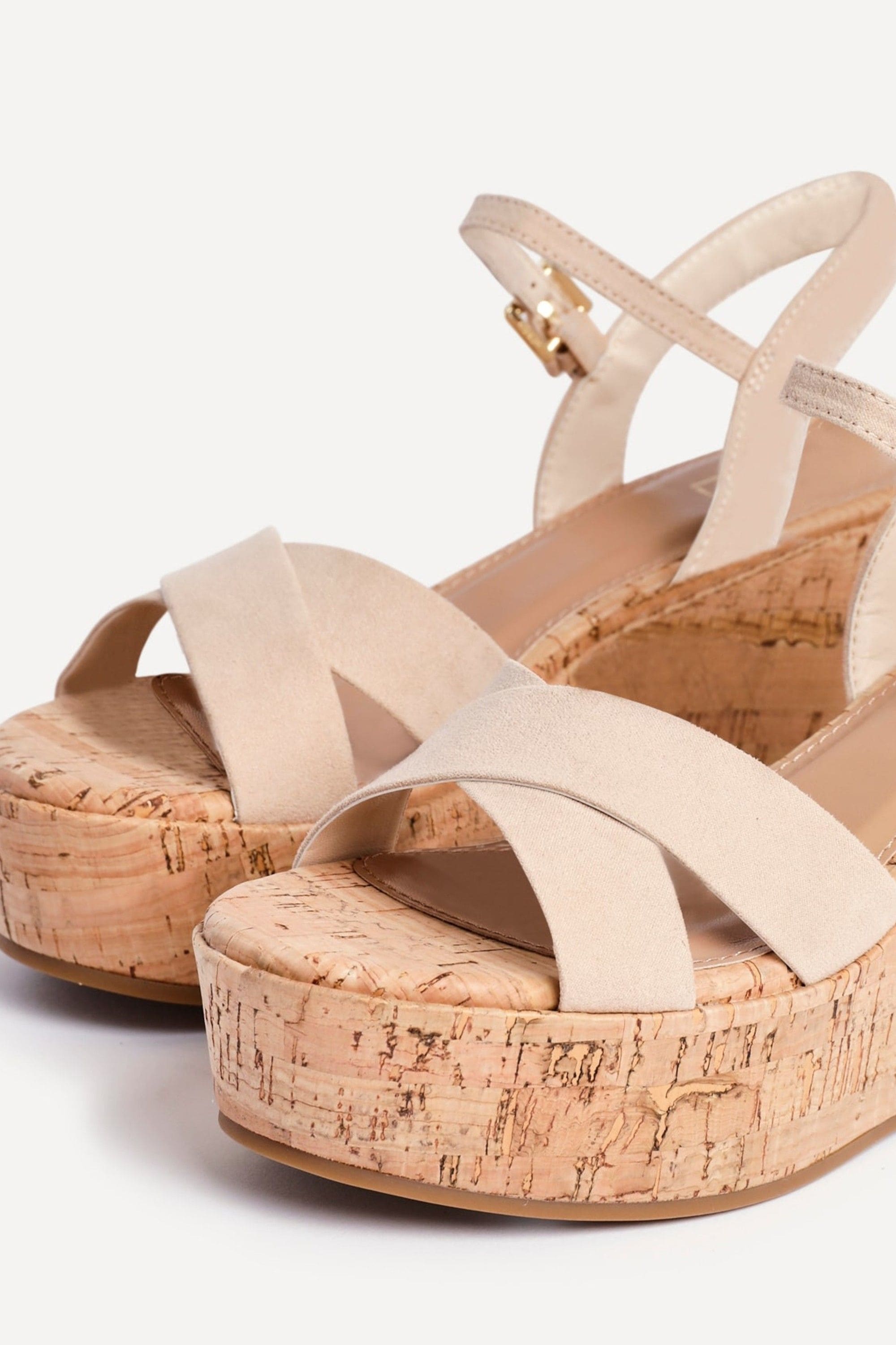 Linzi Vivid Nude Faux Suede Crossover Cork Wedge image 5