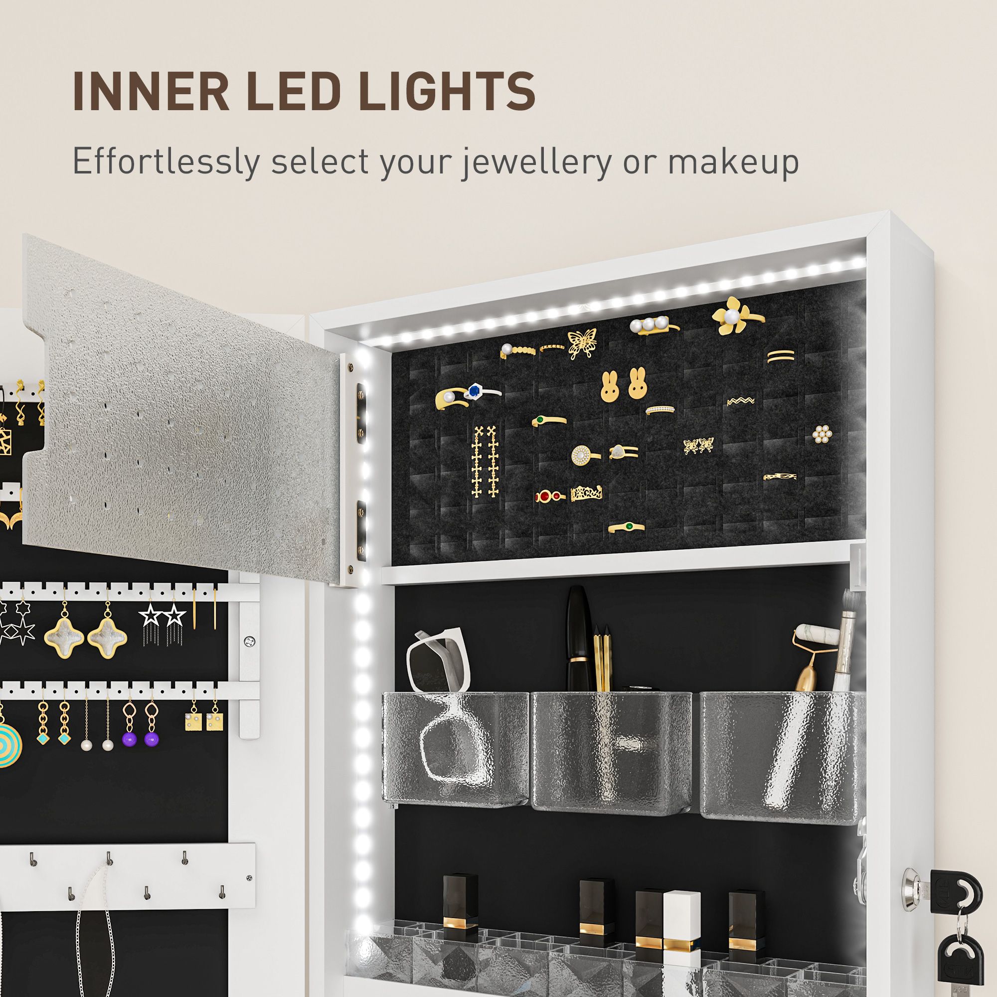 HOMCOM Jewellery Cabinet with LED Lights Full Length Mirror with Storage image 6