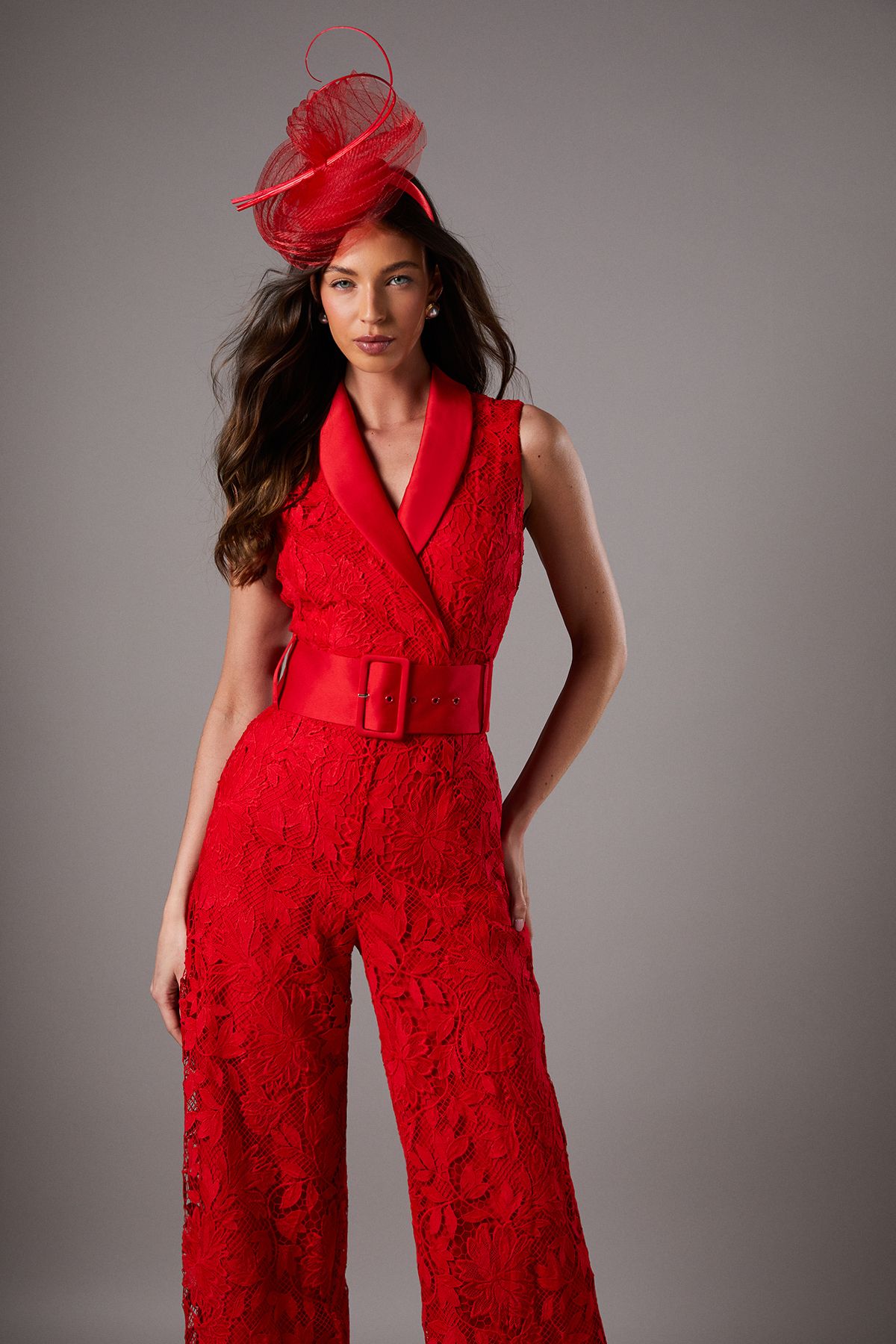 Coast Lisa Tan Lace Belted Jumpsuit Red image 4