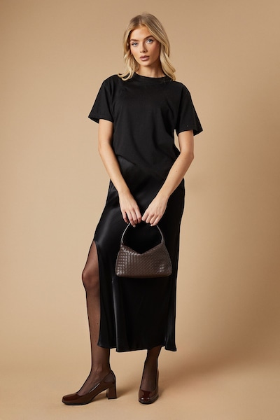 Oasis Vana Flared High Block Heel Square Toe Shoes Chocolate