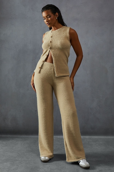 MissPap Eyelash Knit High Waisted Lounge Trouser Taupe