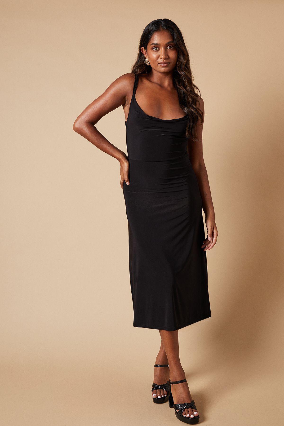 Oasis Occasion Double Jersey Cowl Midi Dress Black image 1