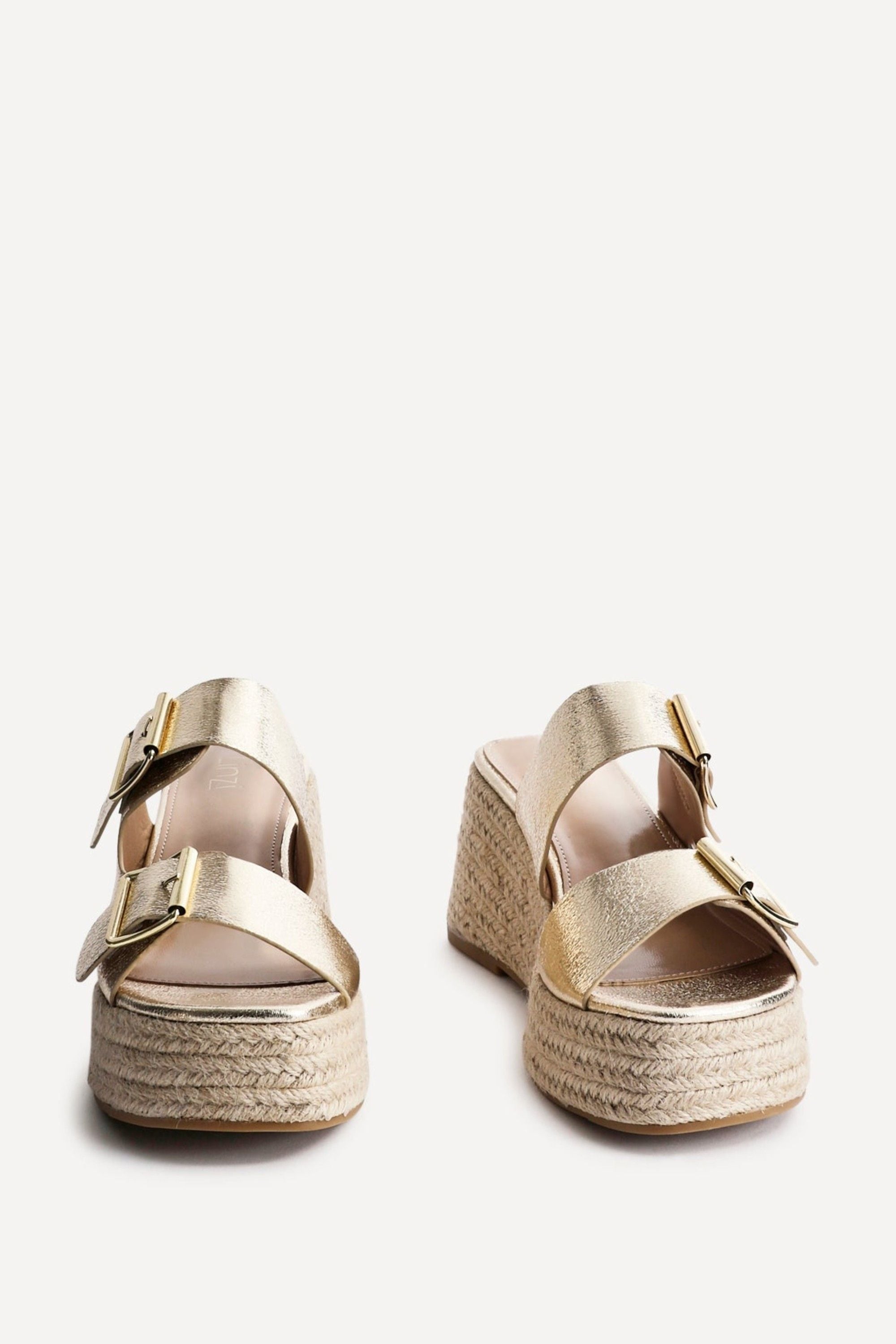 Linzi Impact Gold Faux Leather Double Buckle Espadrille Wedge Mule image 3