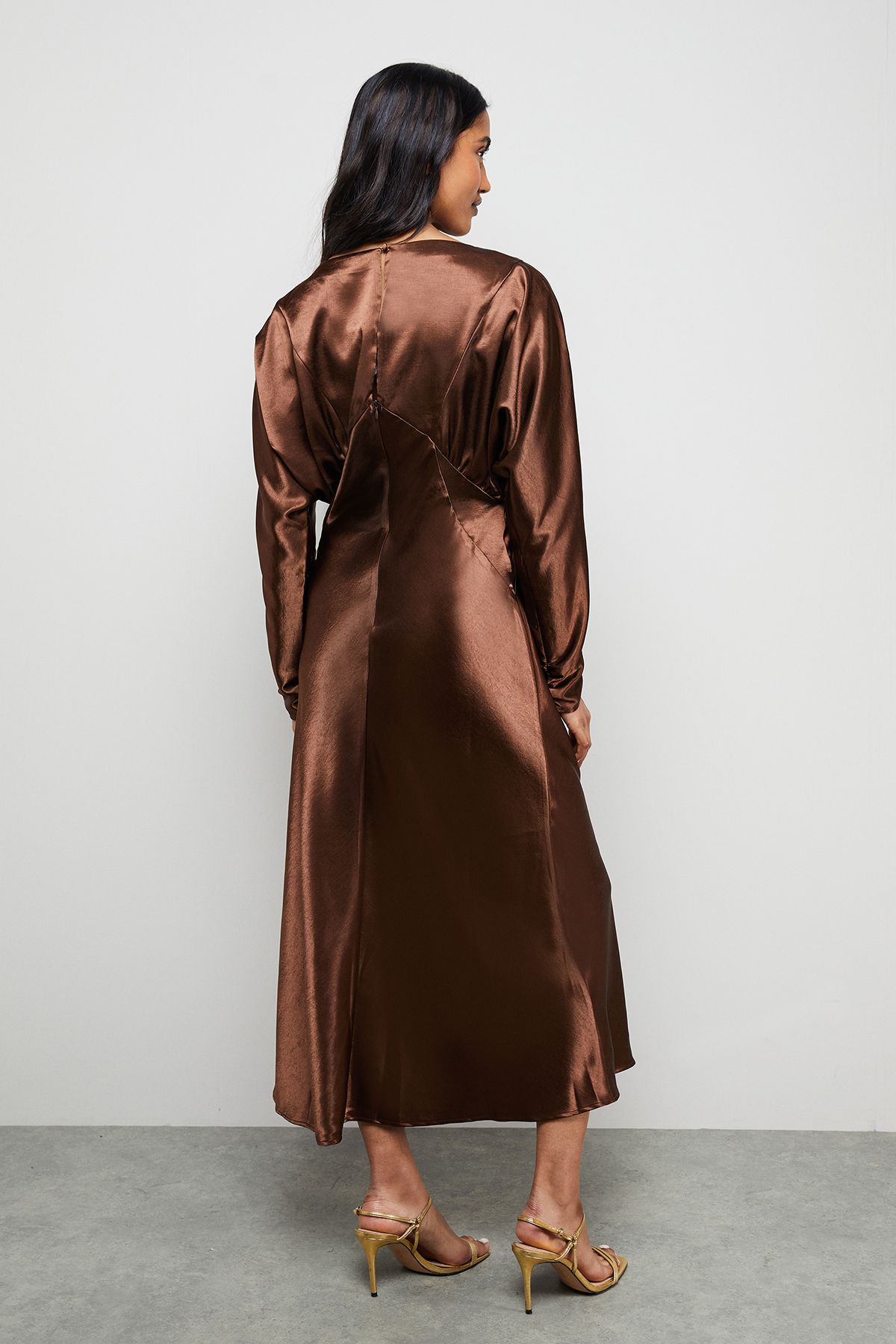 Warehouse Satin Batwing Draped Midaxi Chocolate image 3